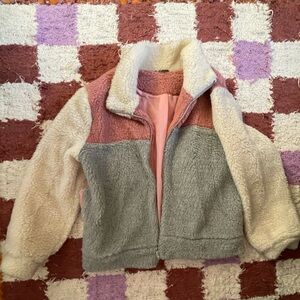 Boohoo Pink and Cream Sherpa Jacket